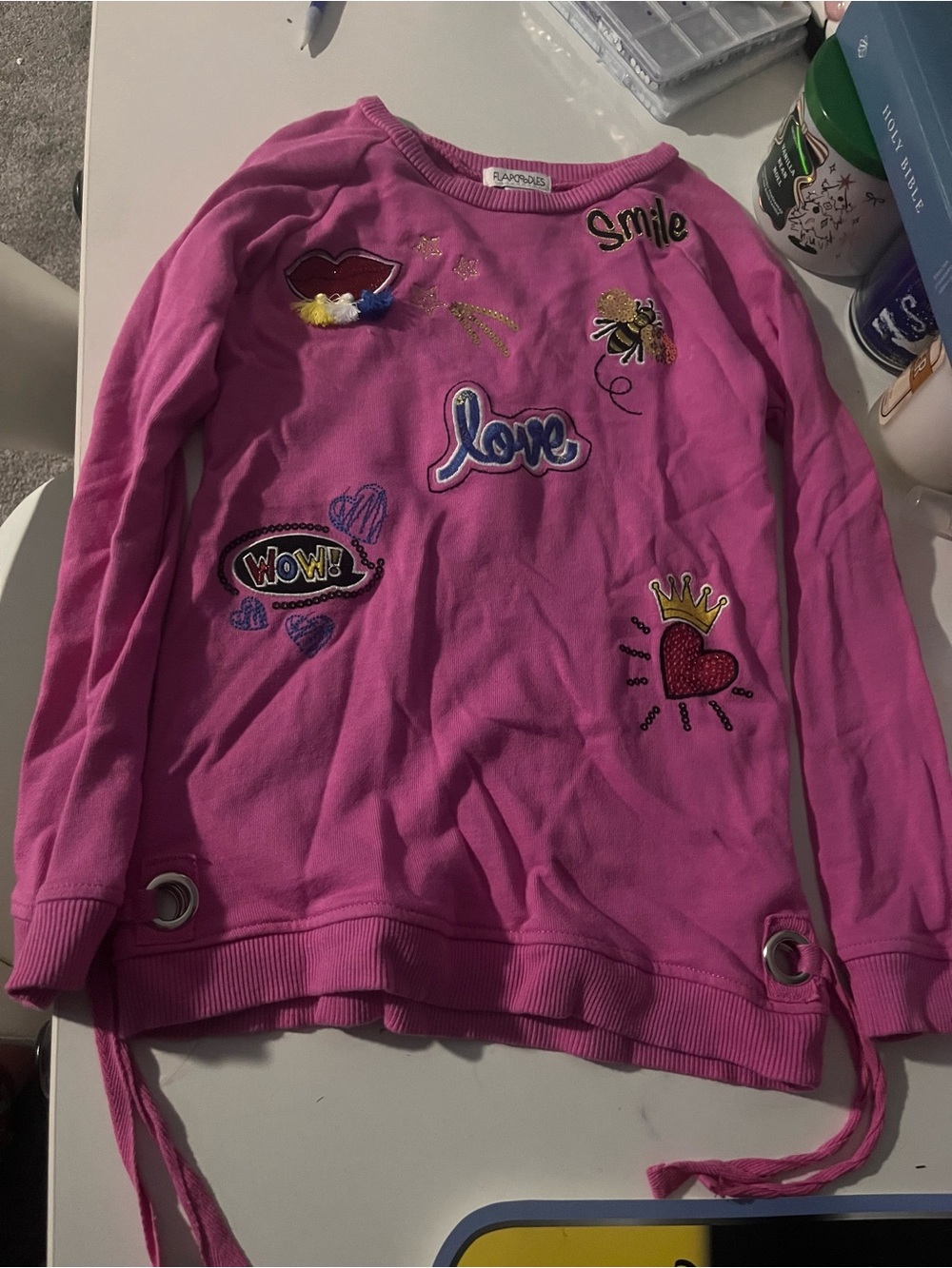Flapdoodles Pink Embroidered Patch Sweatshirt